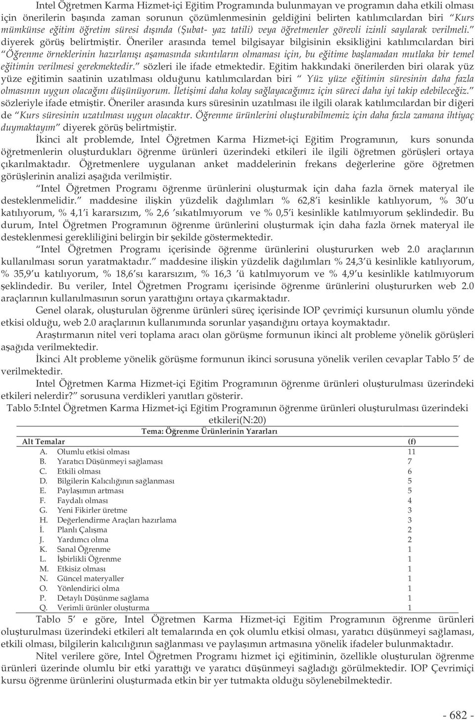 Öneriler arasında temel bilgisayar bilgisinin eksikliini katılımcılardan biri Örenme örneklerinin hazırlanıı aamasında sıkıntıların olmaması için, bu eitime balamadan mutlaka bir temel eitimin