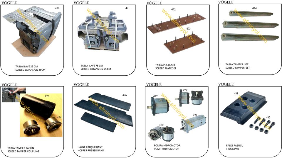 475 476 477 478 481 476 479 482 480 TABLA TAMPER KAPLİN SCREED TAMPER COUPLİNG HAZNE