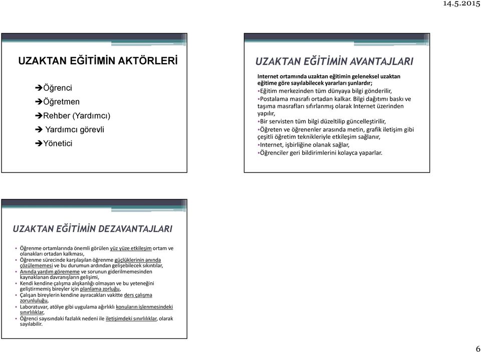 Bilgi dağıtımı baskı ve taşıma masrafları sıfırlanmış olarak nternet üzerinden yapılır, Bir servisten tüm bilgi düzeltilip güncelleştirilir, Öğreten ve öğrenenler arasında metin, grafik iletişim gibi