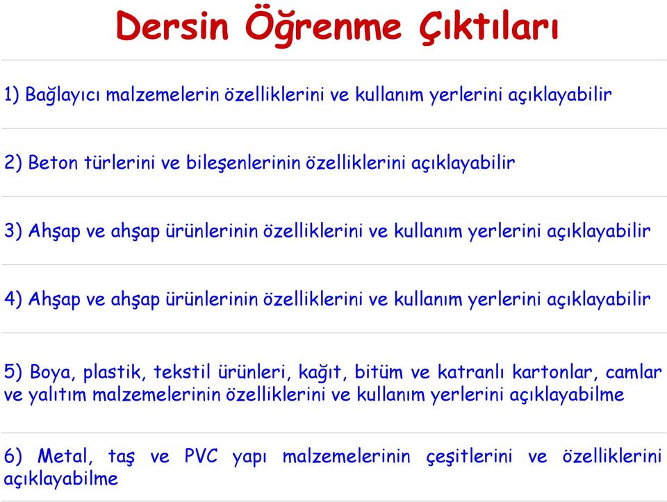 özelliklerini ve kullanım yerlerini açıklayabilir 5) Boya, plastik, tekstil ürünleri, kağıt, bitüm ve katranlı kartonlar, camlar ve yalıtım