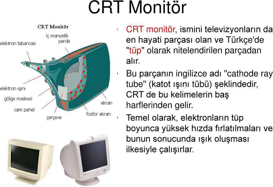 Bu parçanın ingilizce adı "cathode ray tube" (katot ışını tübü) şeklindedir, CRT de bu