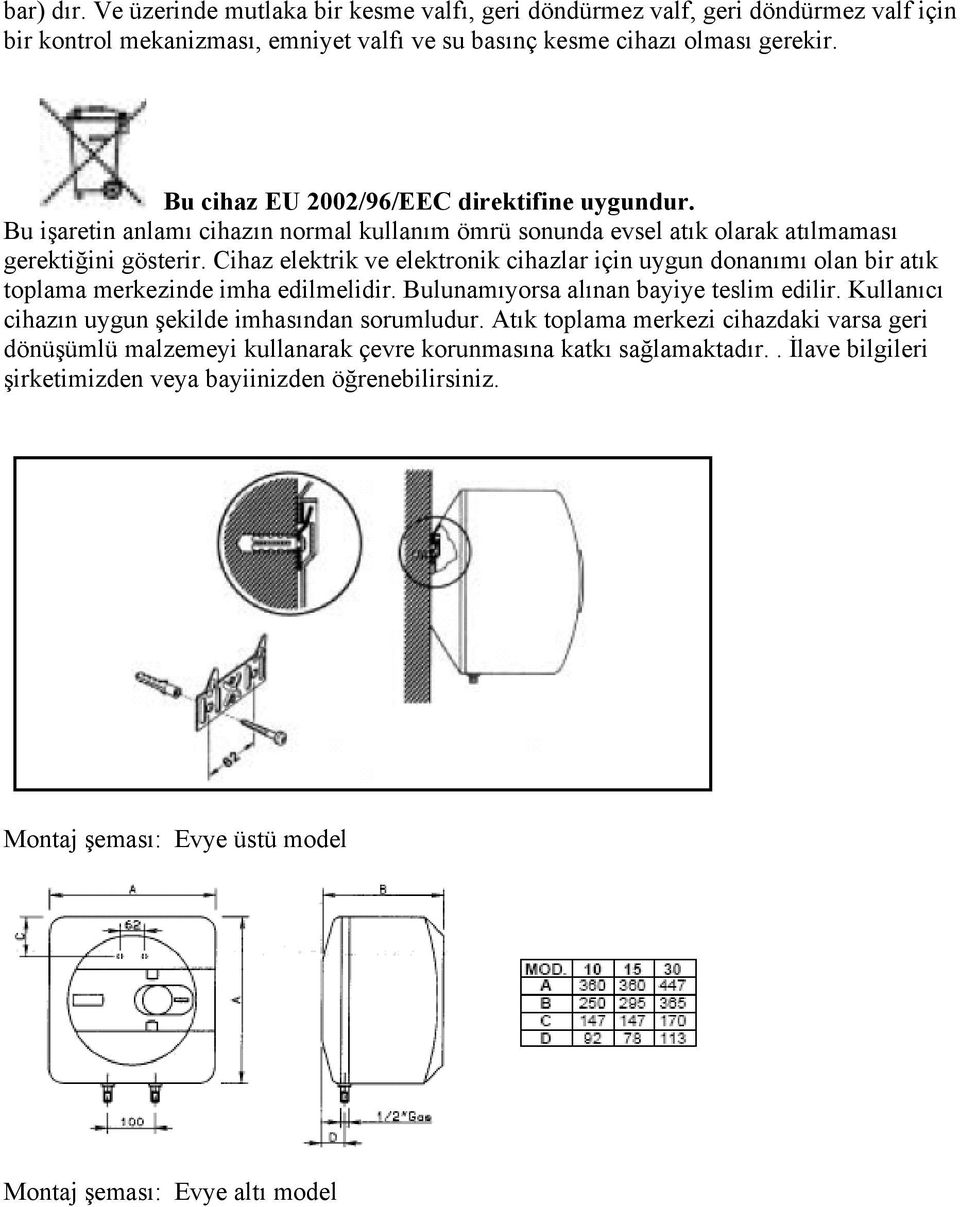 Cihaz elektrik ve elektronik cihazlar için uygun donanımı olan bir atık toplama merkezinde imha edilmelidir. Bulunamıyorsa alınan bayiye teslim edilir.