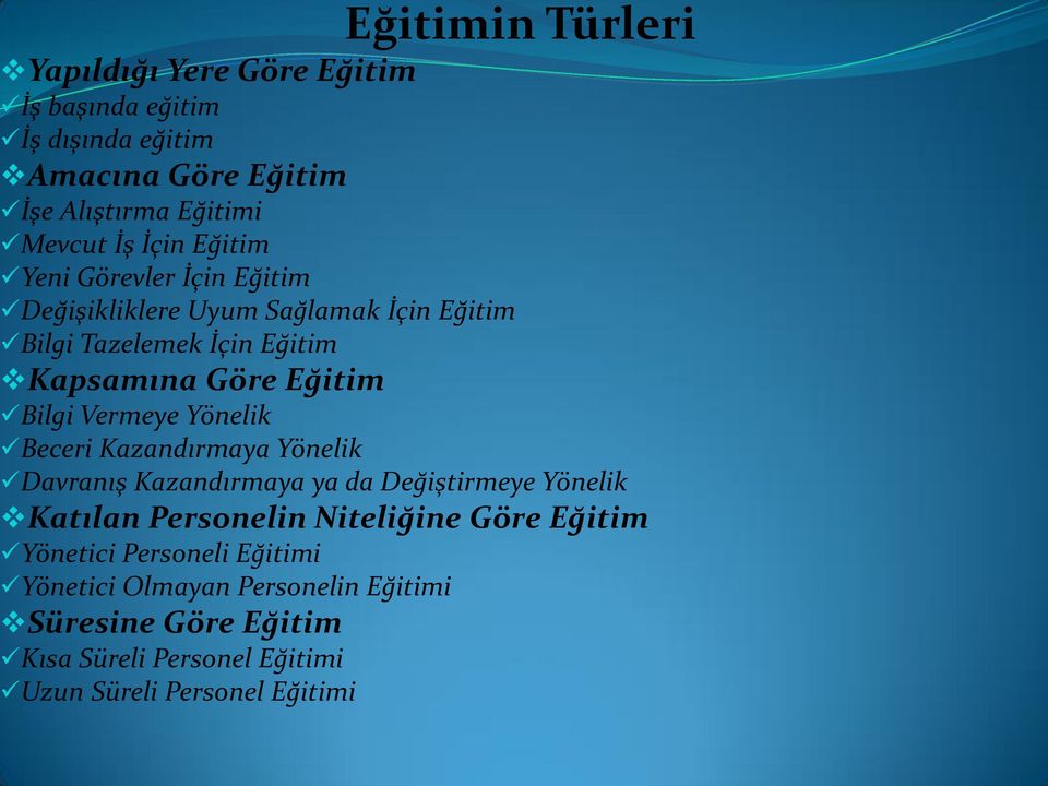 Vermeye Yönelik Beceri Kazandırmaya Yönelik Davranış Kazandırmaya ya da Değiştirmeye Yönelik Katılan Personelin Niteliğine Göre Eğitim