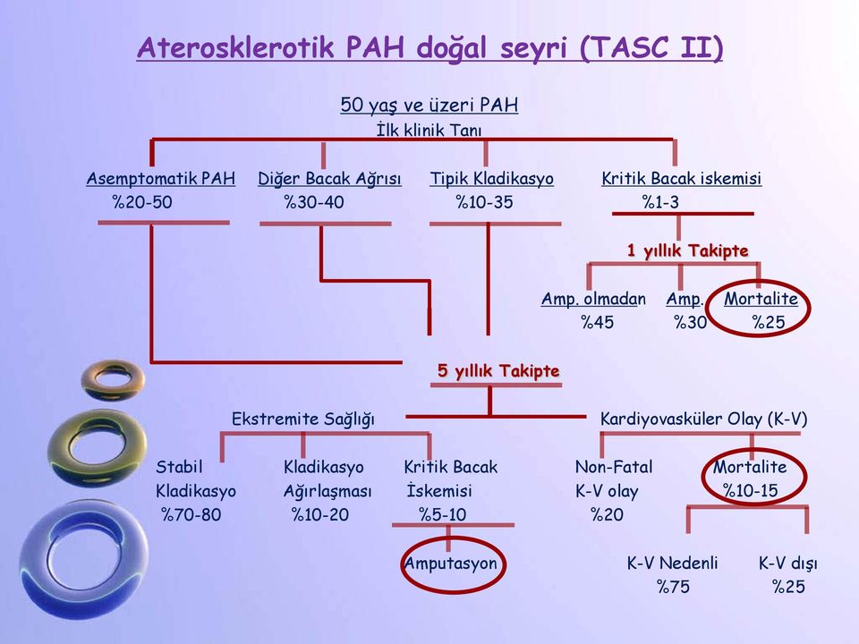 Mortalite %45 %30 %25 5 yıllık Takipte Ekstremite Sağlığı Kardiyovasküler Olay (K-V) Stabil Kladikasyo Kritik