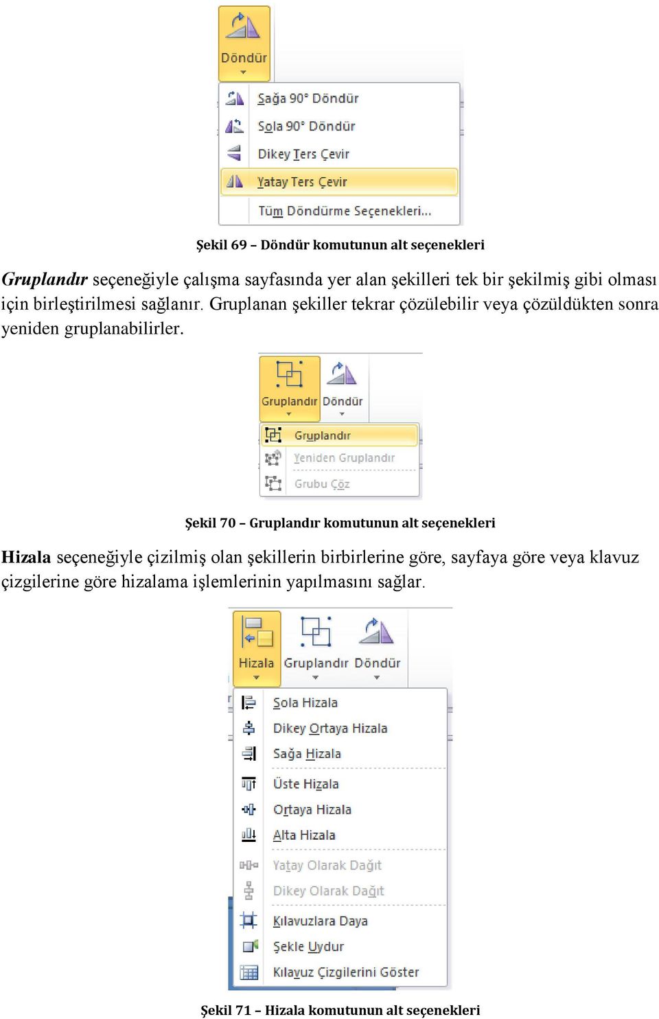 Gruplanan şekiller tekrar çözülebilir veya çözüldükten sonra yeniden gruplanabilirler.