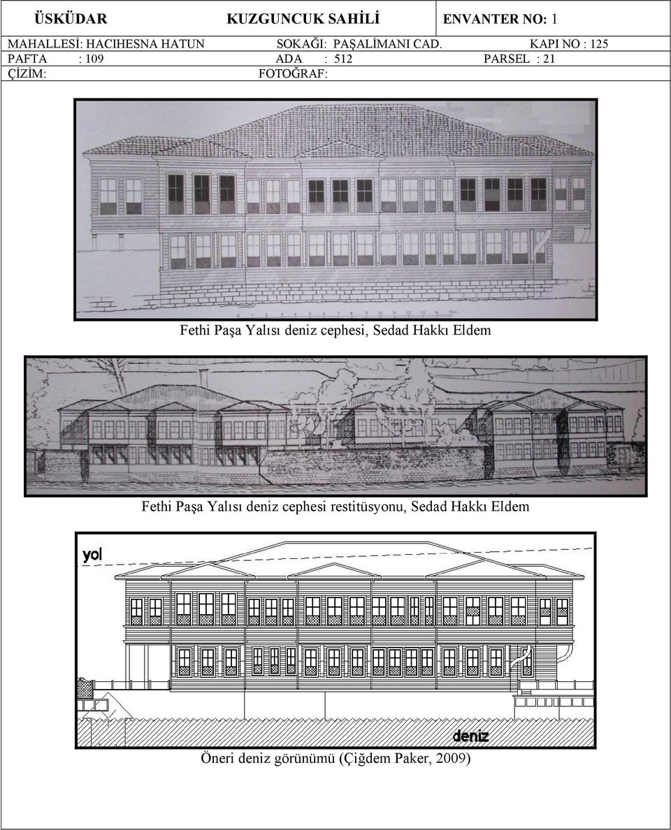KAPI NO : 125 PAFTA : 109 ADA : 512 PARSEL : 21 ÇİZİM: FOTOĞRAF: Fethi Paşa