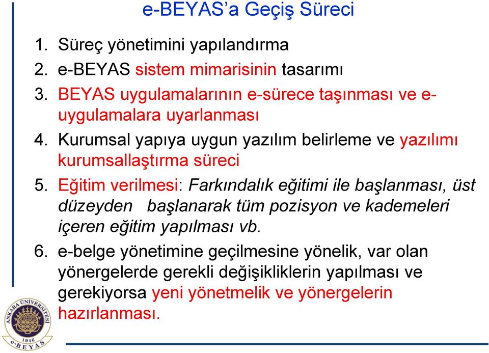 Kurumsal yapıya uygun yazılım belirleme ve yazılımı kurumsallaştırma süreci 5.