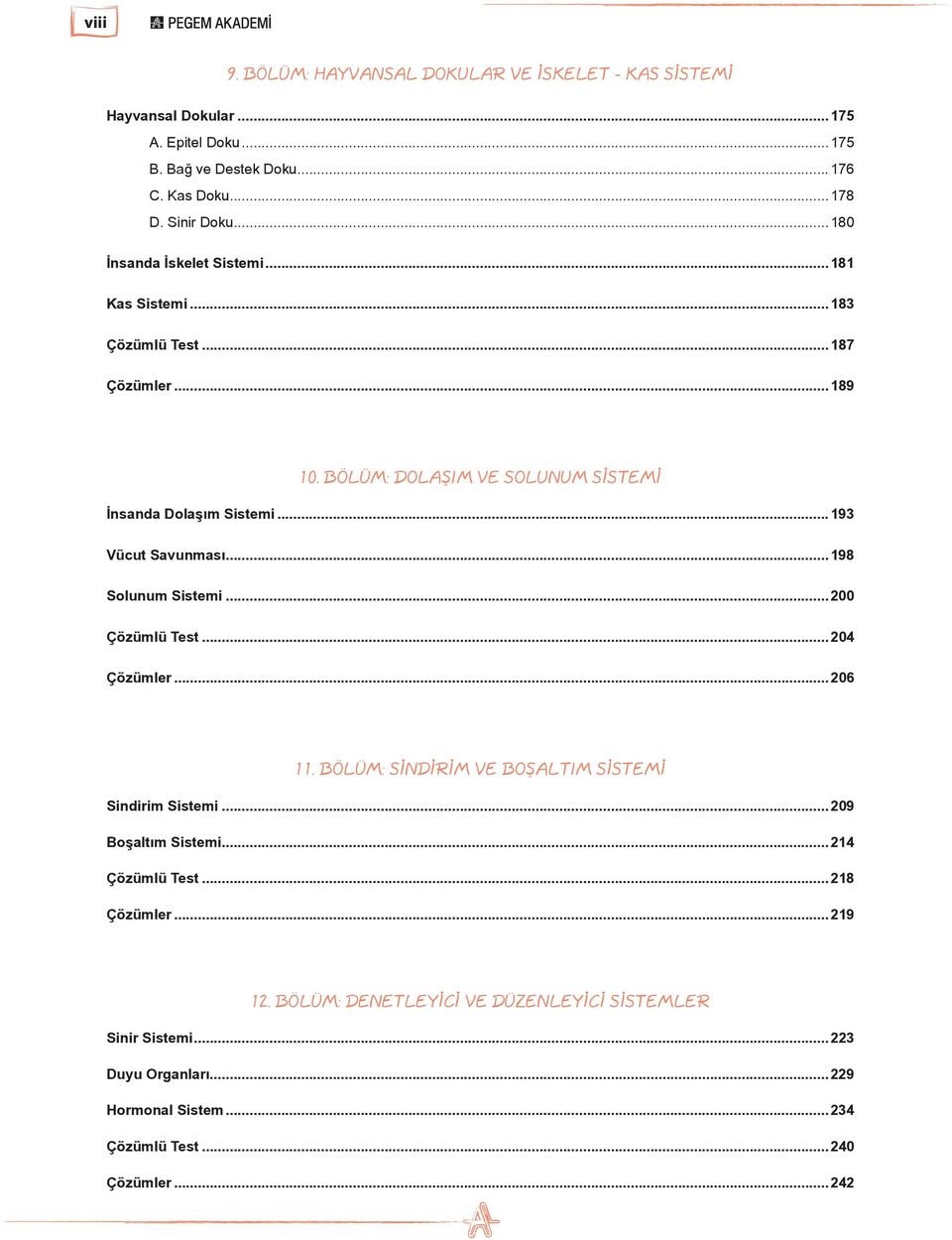 ..193 Vücut Savunması...198 Solunum Sistemi...200 Çözümlü Test...204 Çözümler...206 11. BÖLÜM: SİNDİRİM VE BOŞALTIM SİSTEMİ Sindirim Sistemi...209 Boşaltım Sistemi.