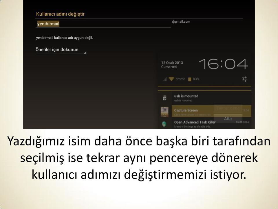 tekrar aynı pencereye dönerek