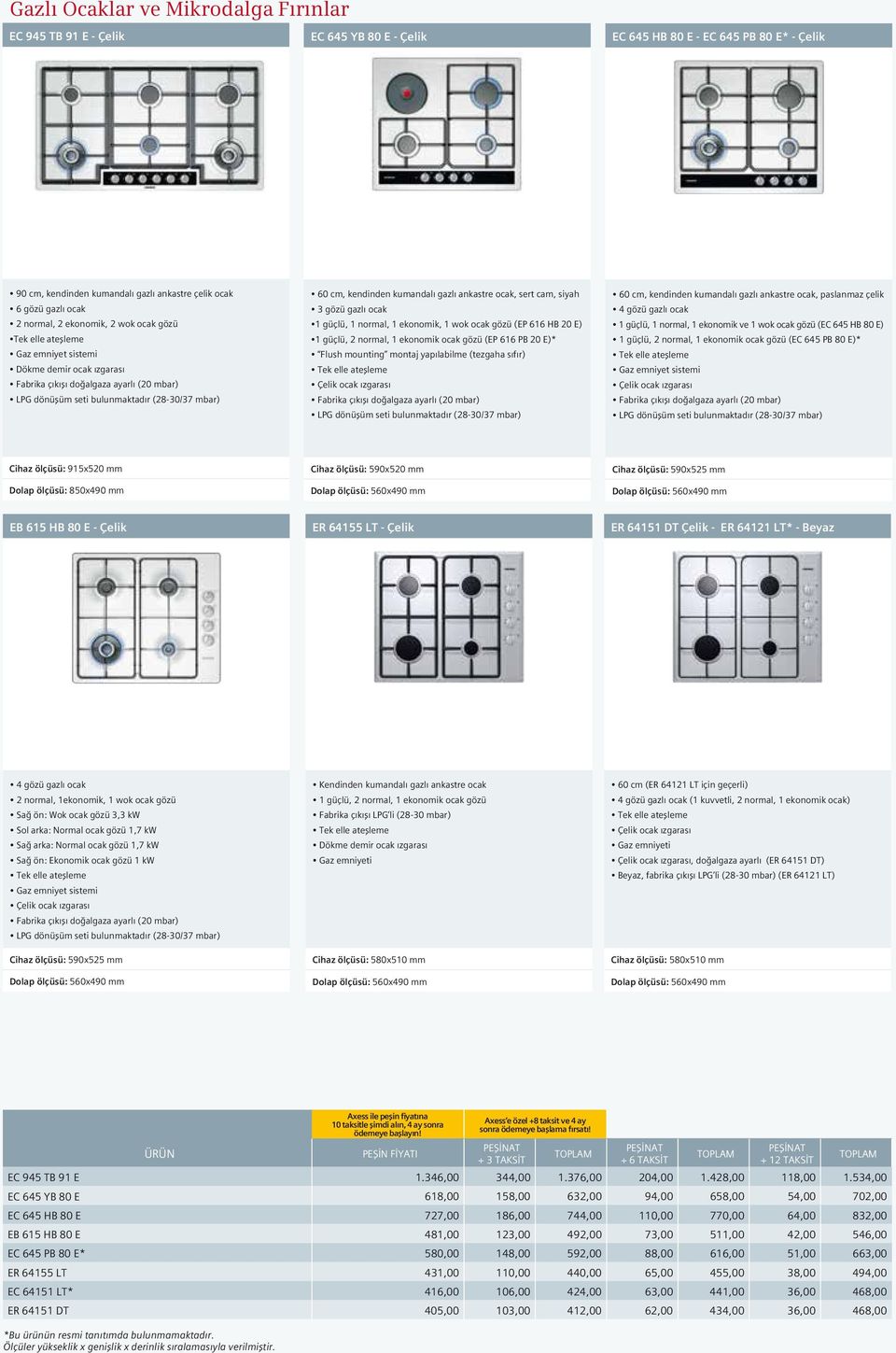 1 güçlü, 2 normal, 1 ekonomik ocak gözü (EP 616 PB 20 E)* Flush mounting montaj yapılabilme (tezgaha sıfır) Çelik ocak ızgarası 60 cm, kendinden kumandalı gazlı ankastre ocak, paslanmaz çelik 4 gözü