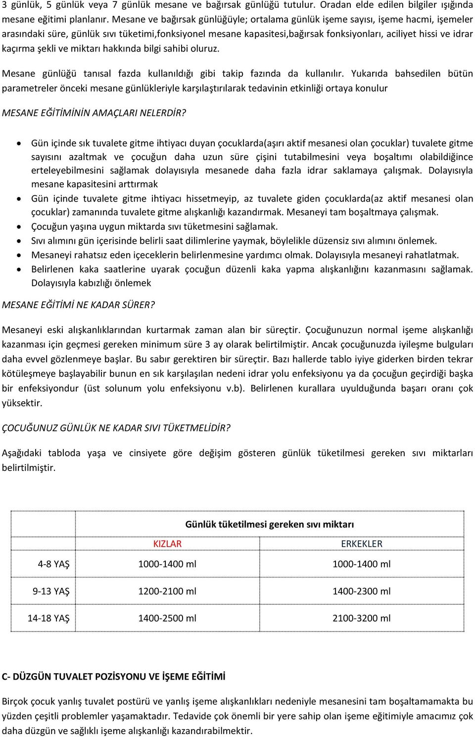 kaçırma şekli ve miktarı hakkında bilgi sahibi oluruz. Mesane günlüğü tanısal fazda kullanıldığı gibi takip fazında da kullanılır.