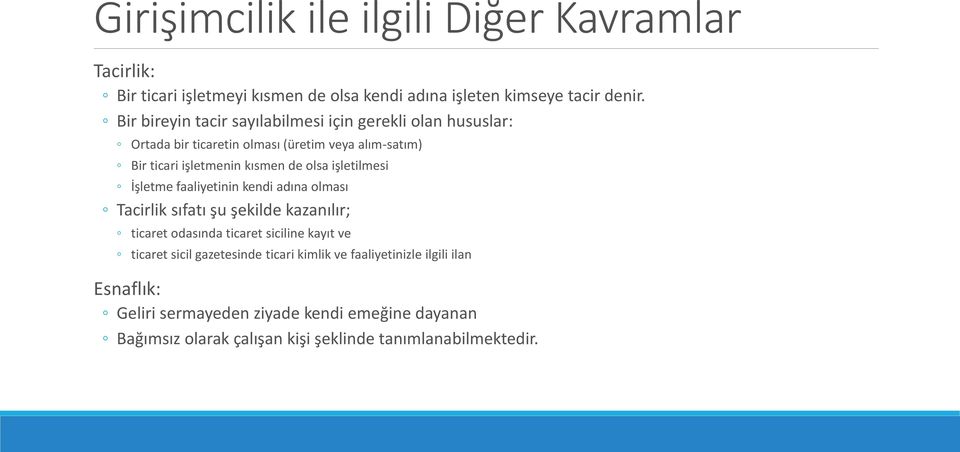 olsa işletilmesi İşletme faaliyetinin kendi adına olması Tacirlik sıfatı şu şekilde kazanılır; ticaret odasında ticaret siciline kayıt ve ticaret