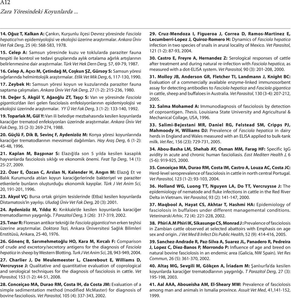 Celep A: Samsun yöresinde kuzu ve toklularda paraziter fauna tespiti ile kontrol ve tedavi gruplarında aylık ortalama ağırlık artışlarının belirlenmesine dair araştırmalar.