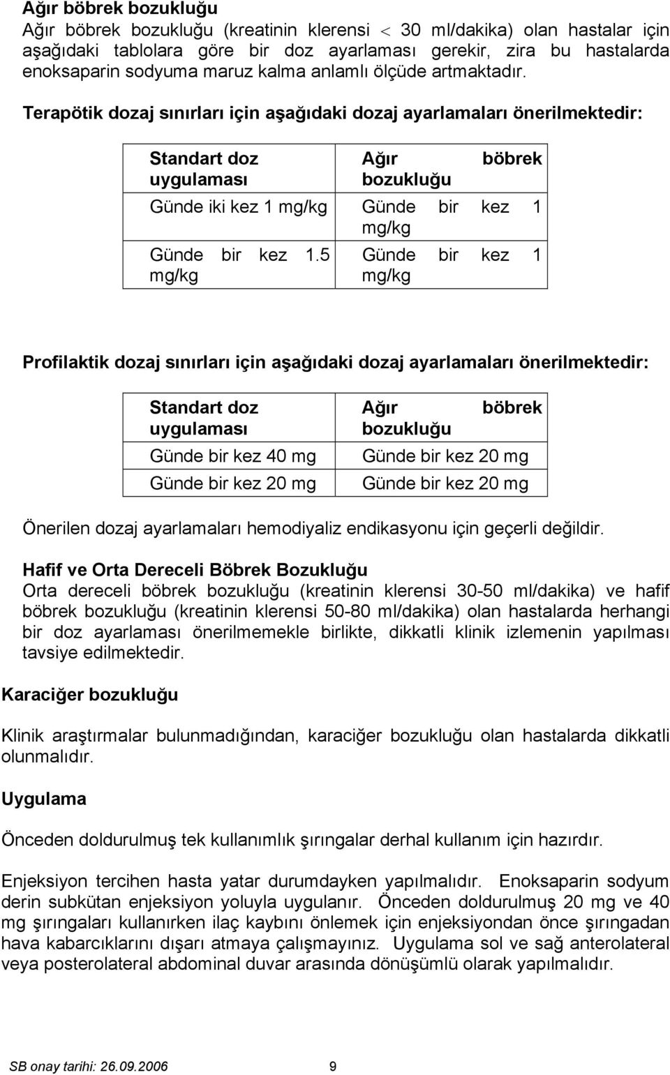 Terapötik dozaj sınırları için aşağıdaki dozaj ayarlamaları önerilmektedir: Standart doz Ağır böbrek uygulaması bozukluğu Günde iki kez 1 mg/kg Günde bir kez 1 mg/kg Günde bir kez 1.