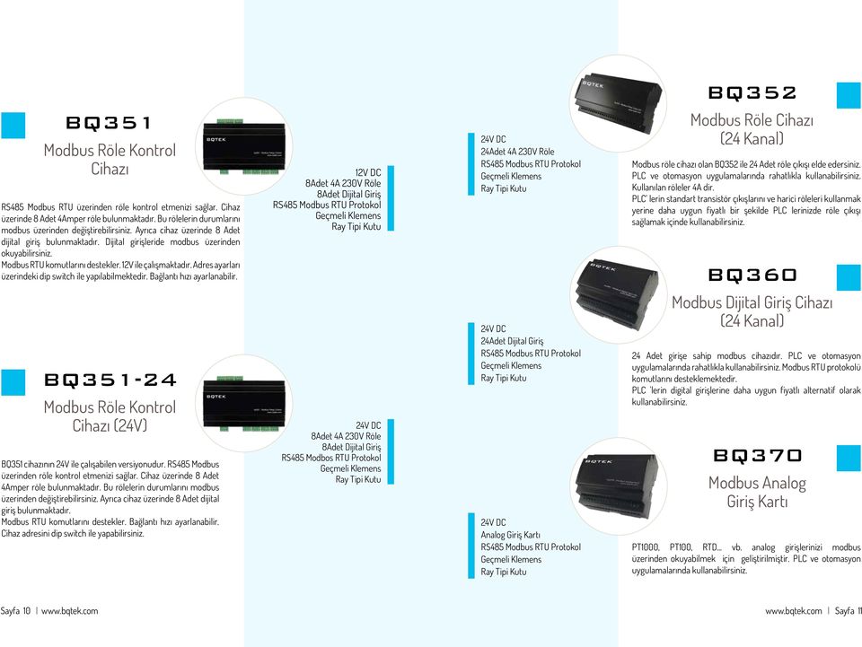 Modbus RTU komutlarını destekler. 12V ile çalışmaktadır. Adres ayarları üzerindeki dip switch ile yapılabilmektedir. Bağlantı hızı ayarlanabilir.