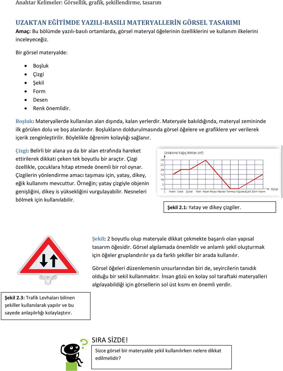 Materyale bakıldığında, materyal zemininde ilk görülen dolu ve boş alanlardır. Boşlukların doldurulmasında görsel öğelere ve grafiklere yer verilerek içerik zenginleştirilir.