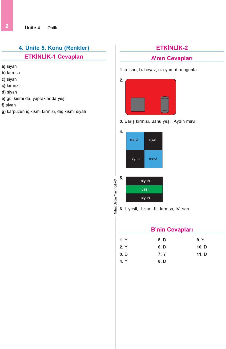 f) g) karpuzun iç kısmı, dış kısmı ETKİNLİK-2 A nın Cevapları 1. a., b. beyaz, c.