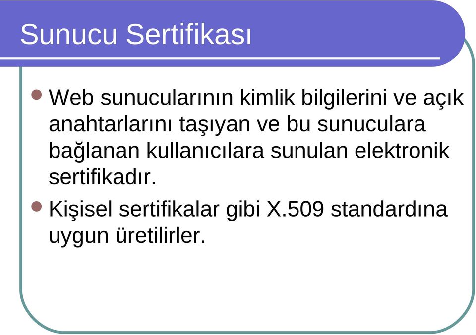 kullanıcılara sunulan elektronik sertifikadır.