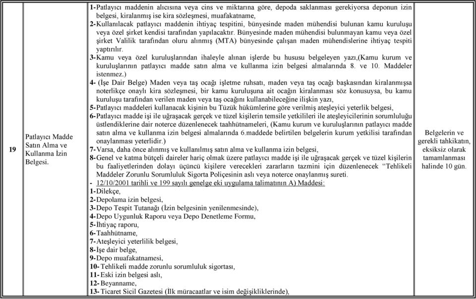 ihtiyaç tespitini, bünyesinde maden mühendisi bulunan kamu kuruluşu veya özel şirket kendisi tarafından yapılacaktır.