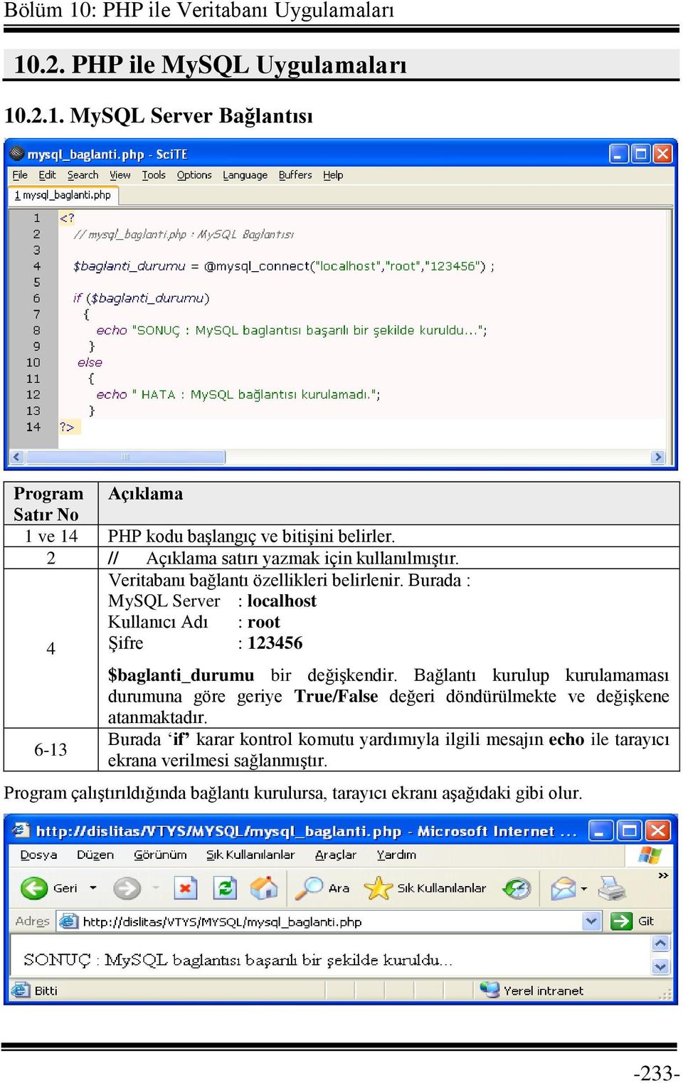 Burada : MySQL Server : localhost Kullanıcı Adı : root 4 Şifre : 123456 6-13 $baglanti_durumu bir değişkendir.