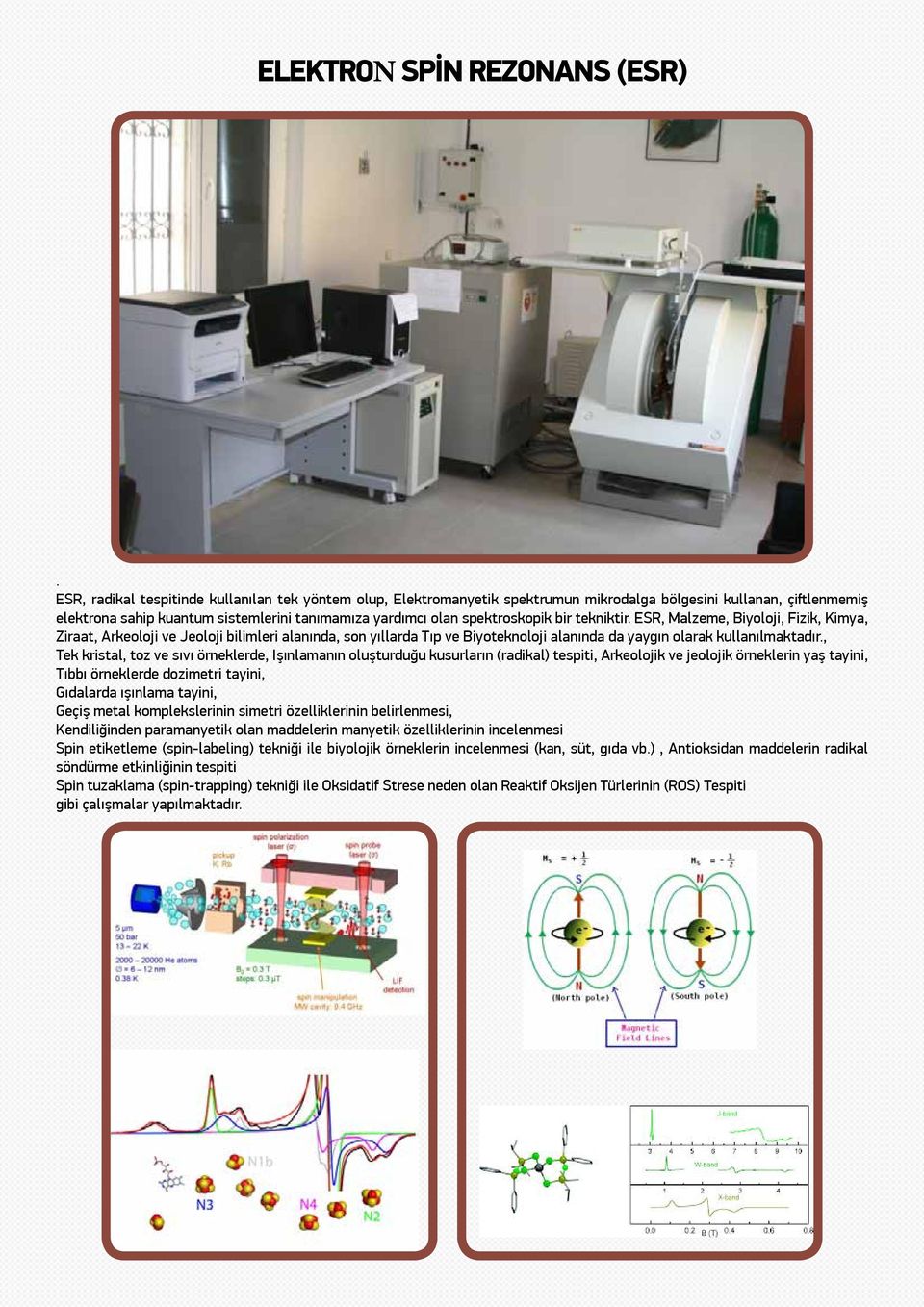 bir tekniktir. ESR, Malzeme, Biyoloji, Fizik, Kimya, Ziraat, Arkeoloji ve Jeoloji bilimleri alanında, son yıllarda Tıp ve Biyoteknoloji alanında da yaygın olarak kullanılmaktadır.