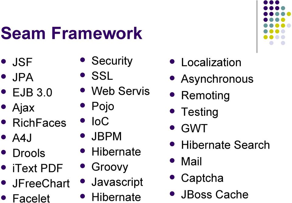 Security SSL Web Servis Pojo IoC JBPM Hibernate Groovy