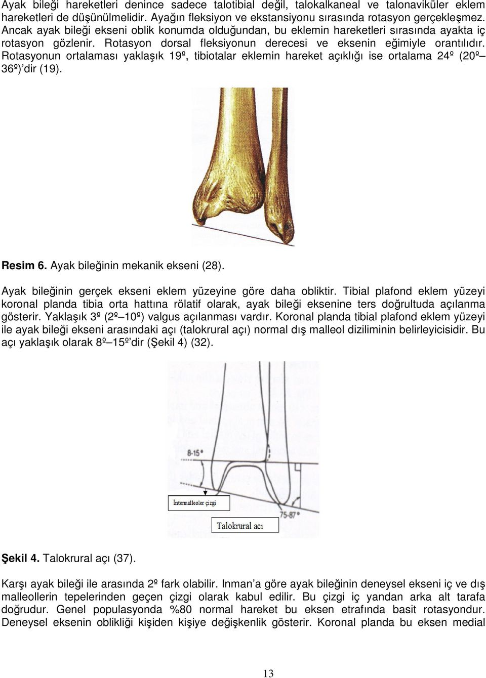 Rotasyonun ortalaması yaklaşık 19º, tibiotalar eklemin hareket açıklığı ise ortalama 24º (20º 36º) dir (19). Resim 6. Ayak bileğinin mekanik ekseni (28).