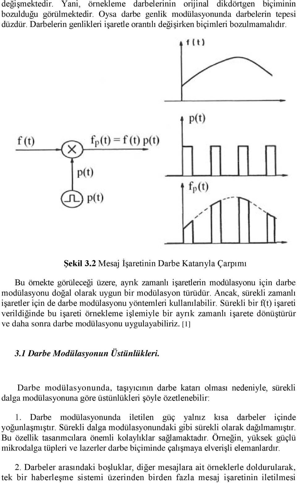 Mesaj İşaretinin Darbe Katarıyla Çarpımı Bu örnekte görüleceği üzere, ayrık zamanlı işaretlerin modülasyonu için darbe modülasyonu doğal olarak uygun bir modülasyon türüdür.