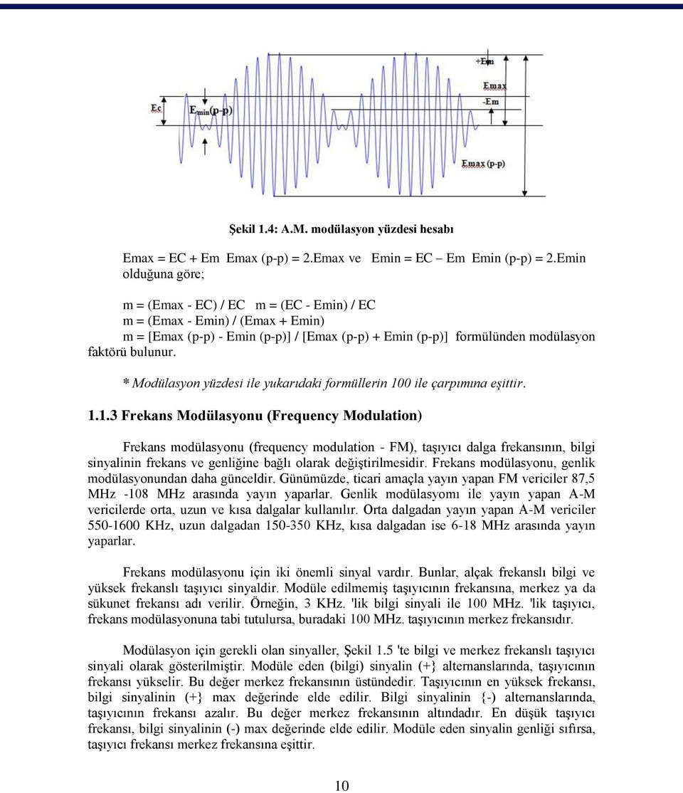 * Modülasyon yüzdesi ile yukarıdaki formüllerin 10