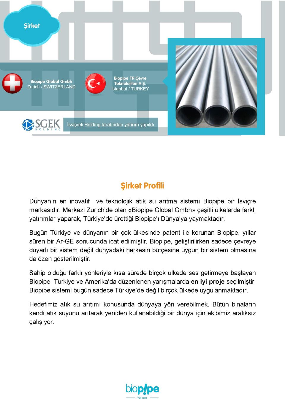 Bugün Türkiye ve dünyanın bir çok ülkesinde patent ile korunan Biopipe, yıllar süren bir Ar-GE sonucunda icat edilmiģtir.
