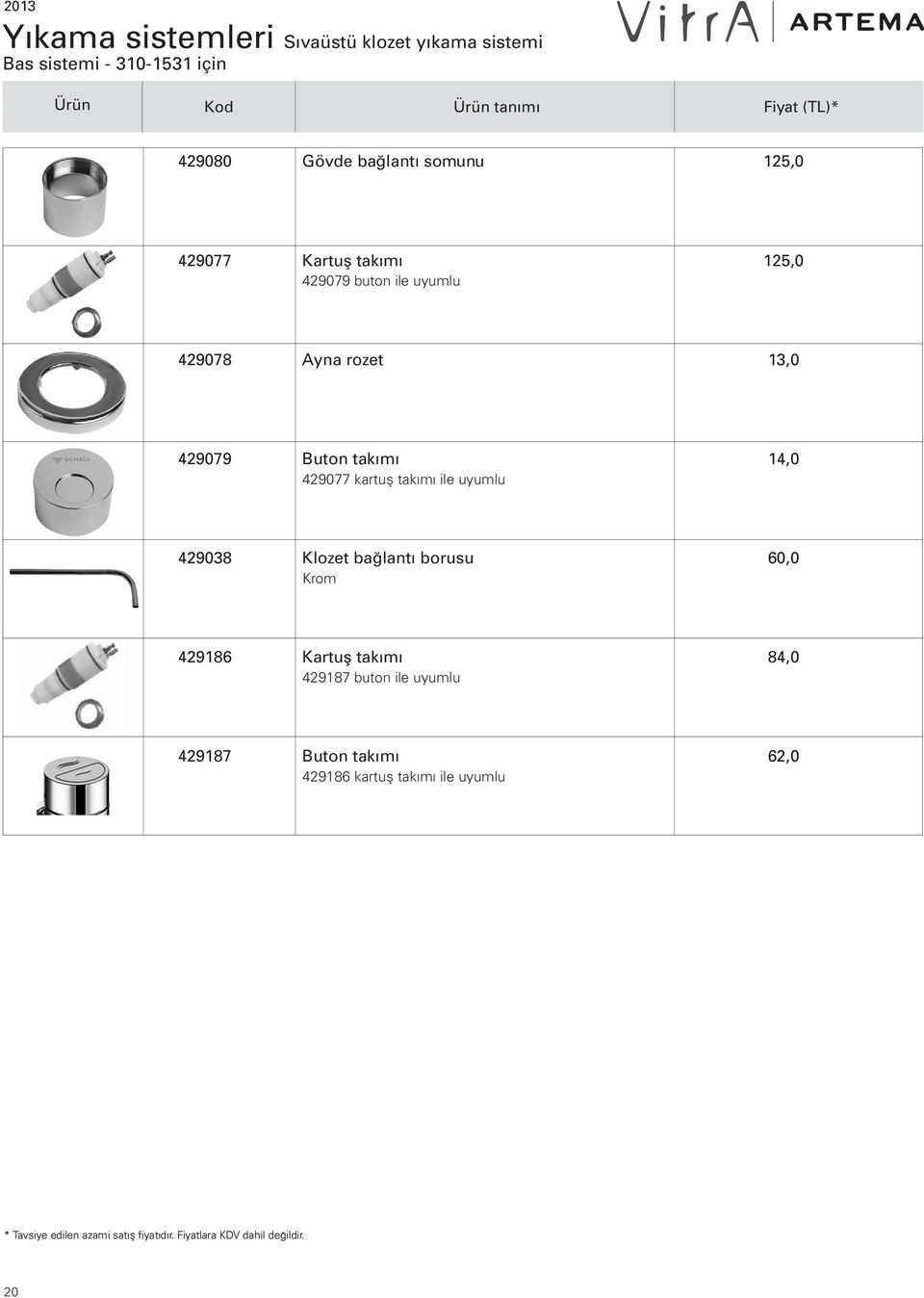 Buton tak m 14,0 429077 kartufl tak m ile uyumlu 429038 Klozet ba lant borusu 60,0 Krom 429186