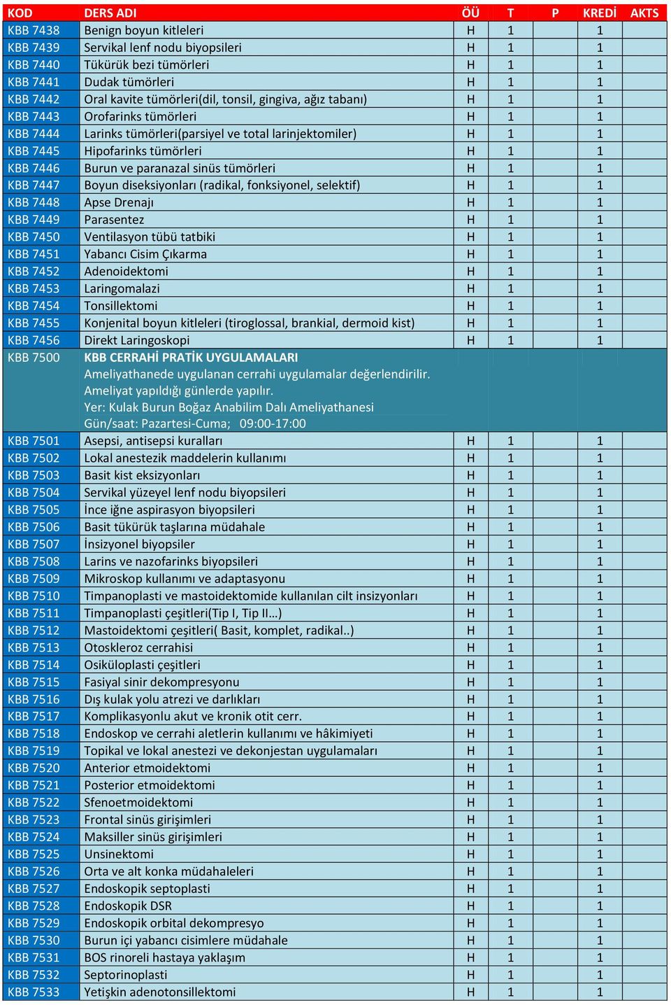 diseksiyonları (radikal, fonksiyonel, selektif) 1 KBB 7448 Apse Drenajı 1 KBB 7449 Parasentez 1 KBB 7450 Ventilasyon tübü tatbiki 1 KBB 7451 Yabancı Cisim Çıkarma 1 KBB 7452 Adenoidektomi 1 KBB 7453