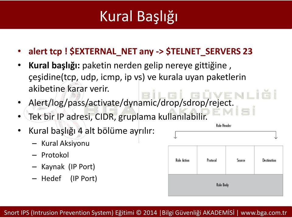 çeşidine(tcp, udp, icmp, ip vs) ve kurala uyan paketlerin akibetine karar verir.