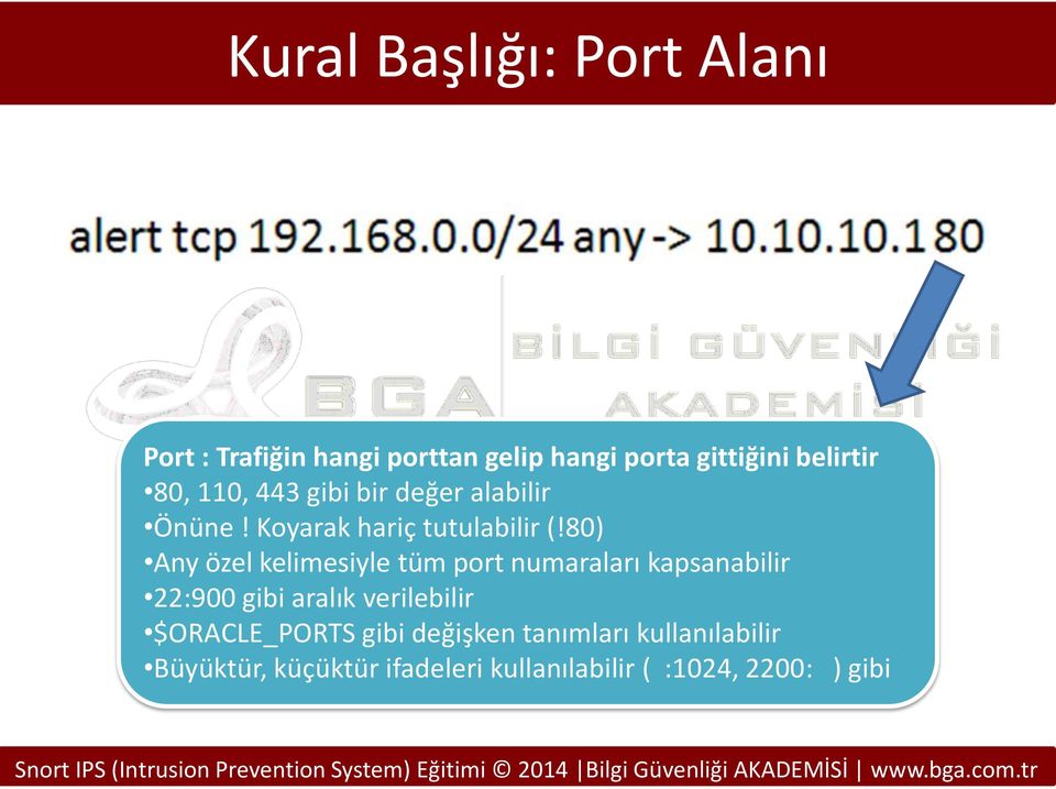 80) Any özel kelimesiyle tüm port numaraları kapsanabilir 22:900 gibi aralık verilebilir