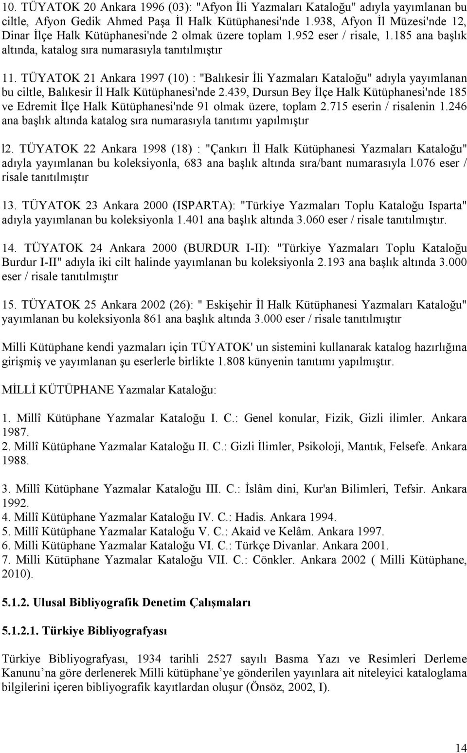 TÜYATOK 21 Ankara 1997 (10) : "Balıkesir İli Yazmaları Kataloğu" adıyla yayımlanan bu ciltle, Balıkesir İl Halk Kütüphanesi'nde 2.
