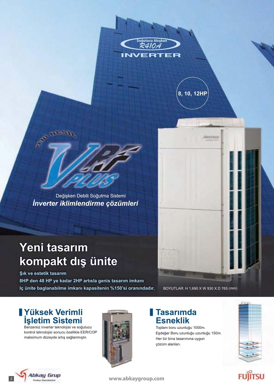 BOYUTLAR: H 1,690 X W 930 X D 765 (mm) Yüksek Verimli İşletim Sistemi Benzersiz inverter teknolojisi ve soğutucu kontrol