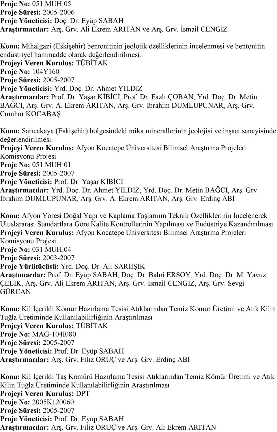 Projeyi Veren Kuruluş: TÜBİTAK Proje No: 104Y160 Proje Süresi: 2005-2007 Proje Yöneticisi: Yrd. Doç. Dr. Ahmet YILDIZ Araştırmacılar: Prof. Dr. Yaşar KİBİCİ, Prof. Dr. Fazlı ÇOBAN, Yrd. Doç. Dr. Metin BAĞCI, Arş.