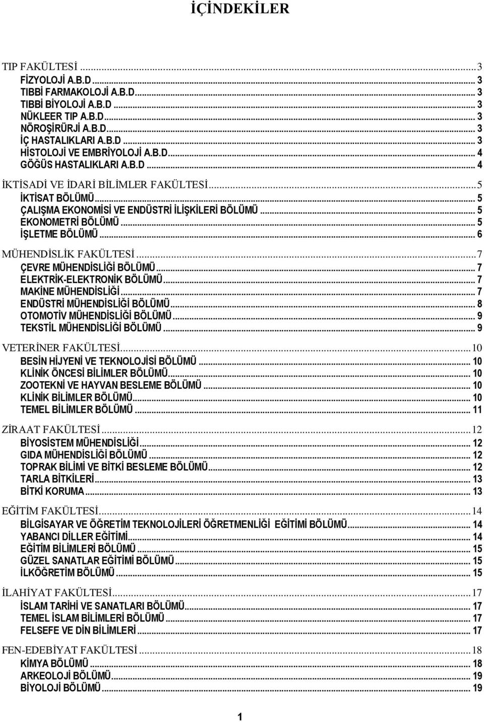 .. 6 MÜHENDİSLİK FAKÜLTESİ... 7 ÇEVRE MÜHENDİSLİĞİ BÖLÜMÜ... 7 ELEKTRİK-ELEKTRONİK BÖLÜMÜ... 7 MAKİNE MÜHENDİSLİĞİ... 7 ENDÜSTRİ MÜHENDİSLİĞİ BÖLÜMÜ... 8 OTOMOTİV MÜHENDİSLİĞİ BÖLÜMÜ.