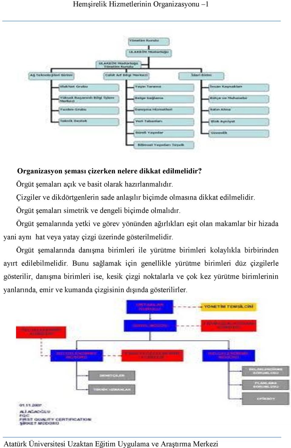 Örgüt şemalarında yetki ve görev yönünden ağırlıkları eşit olan makamlar bir hizada yani aynı hat veya yatay çizgi üzerinde gösterilmelidir.