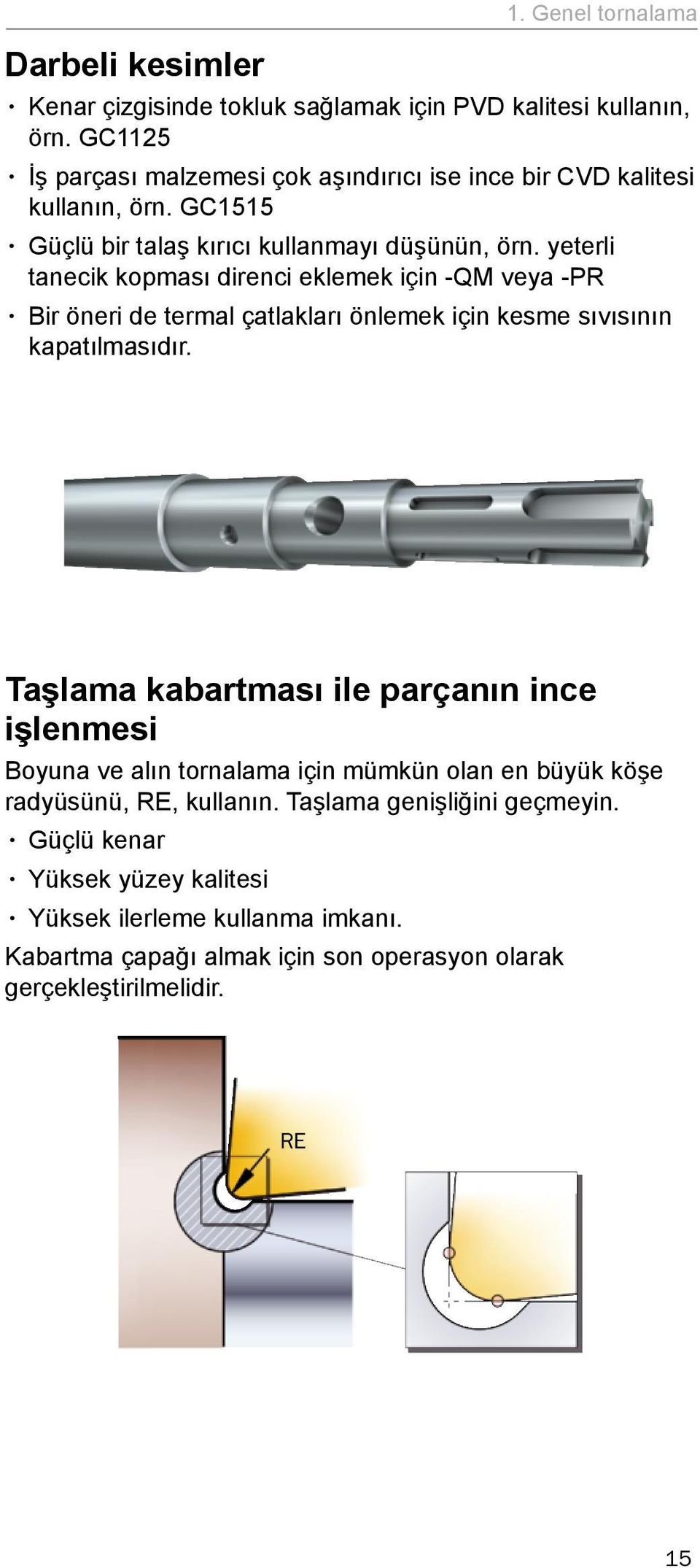 yeterli tanecik kopması direnci eklemek için -QM veya -PR Bir öneri de termal çatlakları önlemek için kesme sıvısının kapatılmasıdır.