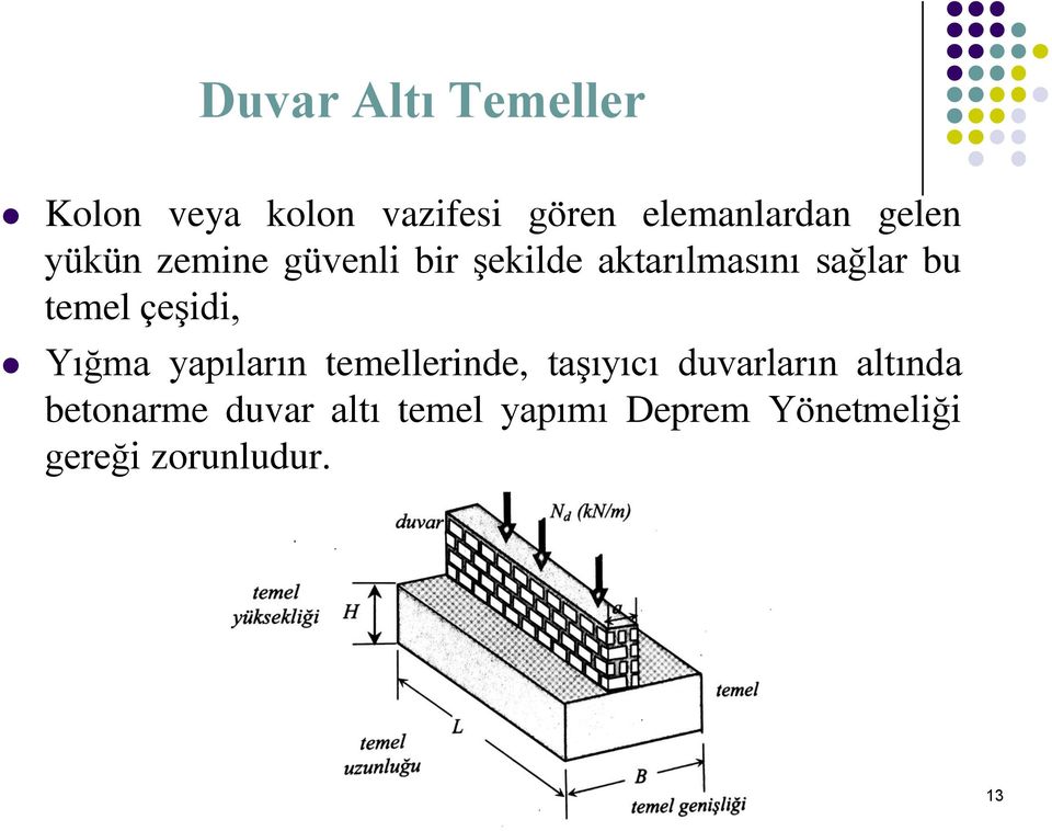 çeşidi, Yığma yapıların temellerinde, taşıyıcı duvarların altında