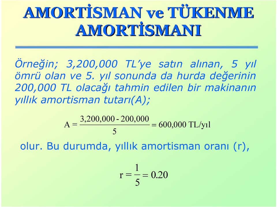 makinanın yıllık amortisman tutarı(a); A = 3,200,000-5 200,000