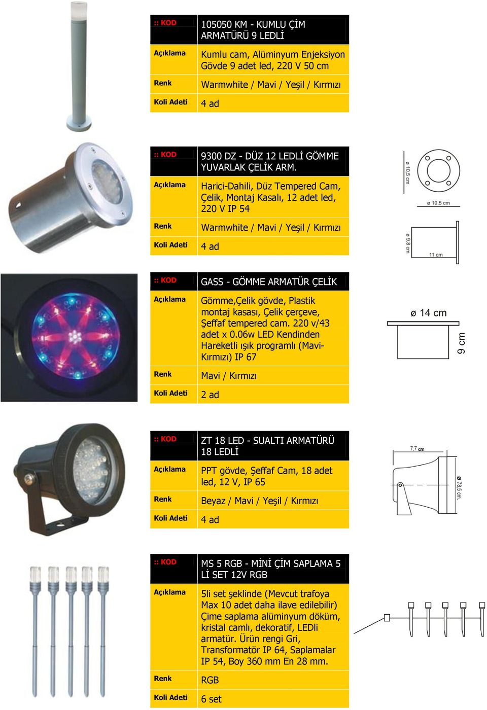 tempered cam. 220 v/43 adet x 0.