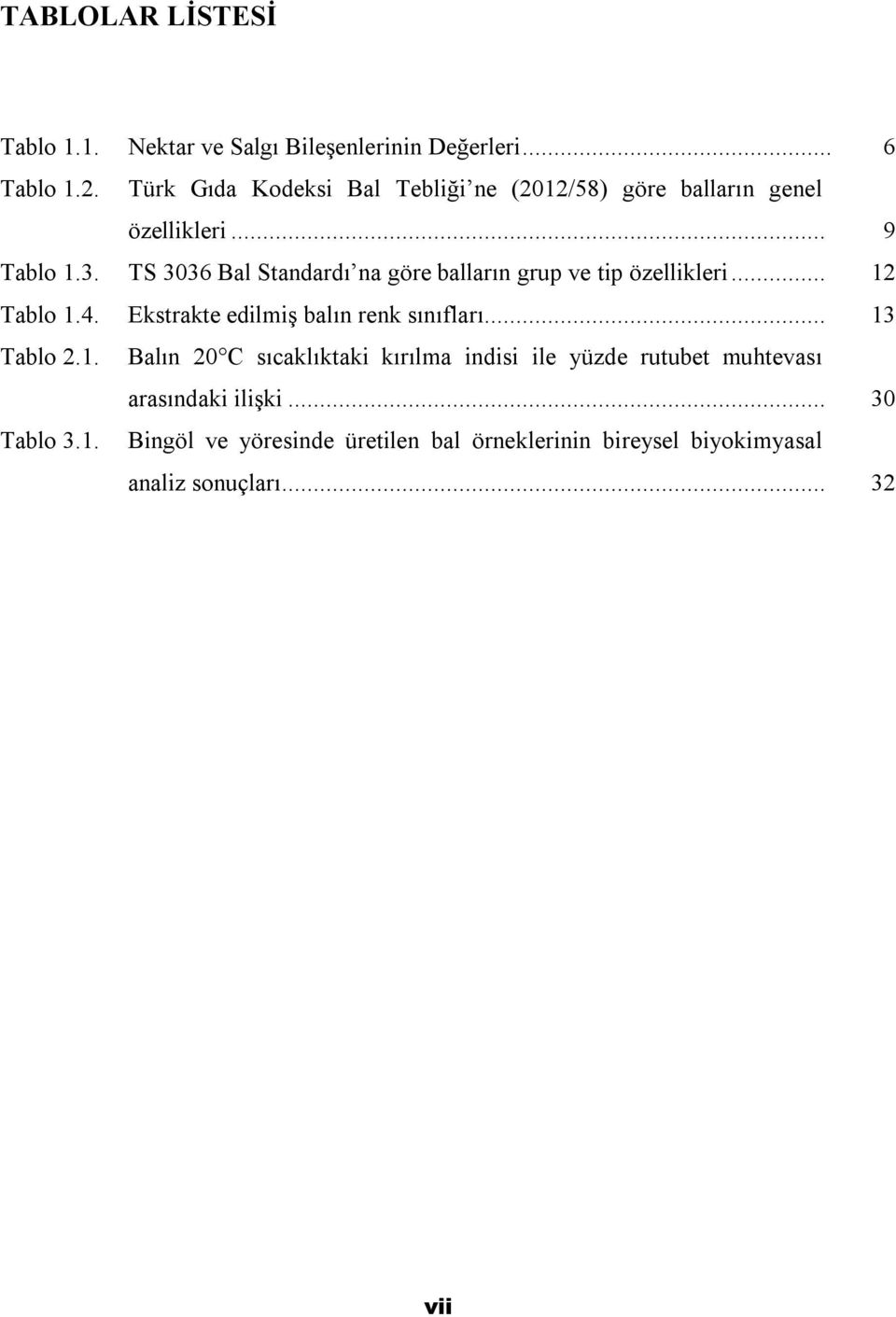 TS 3036 Bal Standardı na göre balların grup ve tip özellikleri... 12 Tablo 1.4. Ekstrakte edilmiş balın renk sınıfları.