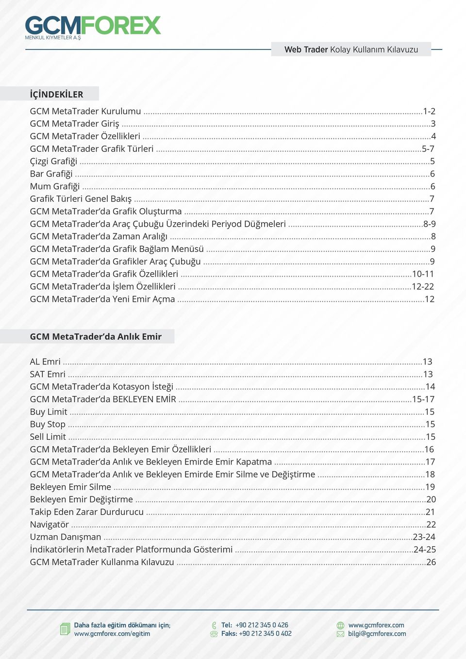 ..8 GCM MetaTrader da Grafik Bağlam Menüsü...9 GCM MetaTrader da Grafikler Araç Çubuğu...9 GCM MetaTrader da Grafik Özellikleri...10-11 GCM MetaTrader da İşlem Özellikleri.