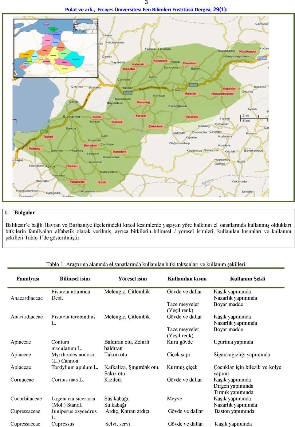 Familyası Bilimsel isim Yöresel isim Kullanılan kısım Kullanım Şekli Anacardiaceae Anacardiaceae Pistacia atlantica Desf.