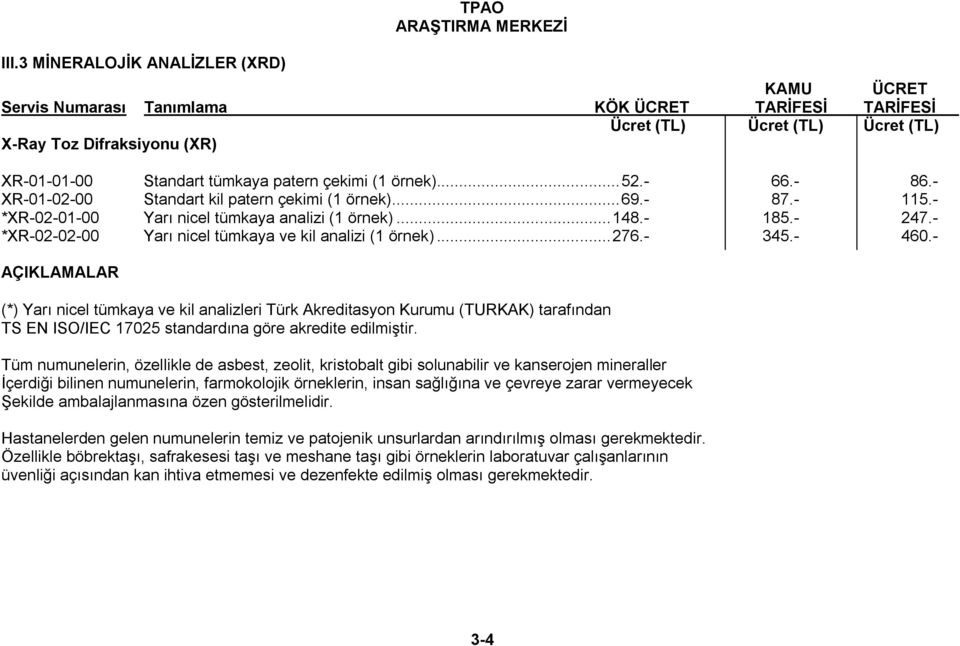 - AÇIKLAMALAR (*) Yarı nicel tümkaya ve kil analizleri Türk Akreditasyon Kurumu (TURKAK) tarafından TS EN ISO/IEC 17025 standardına göre akredite edilmiştir.