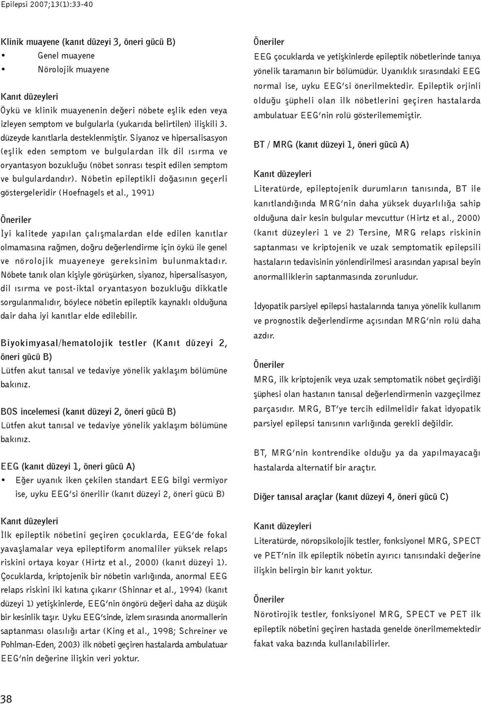 Nöbetin epileptikli doğasının geçerli göstergeleridir (Hoefnagels et al.