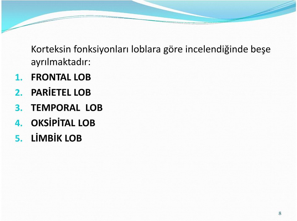 FRONTAL LOB 2. PARİETEL LOB 3.