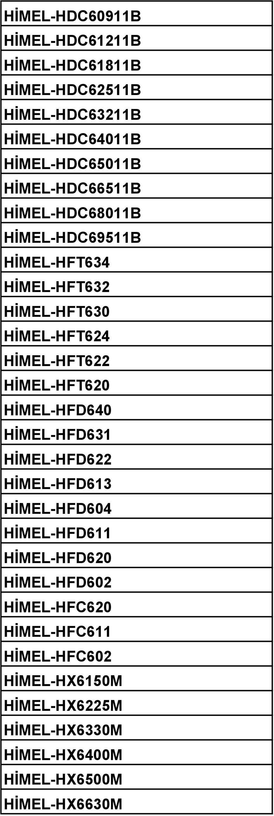 HİMEL-HFT620 HİMEL-HFD640 HİMEL-HFD631 HİMEL-HFD622 HİMEL-HFD613 HİMEL-HFD604 HİMEL-HFD611 HİMEL-HFD620